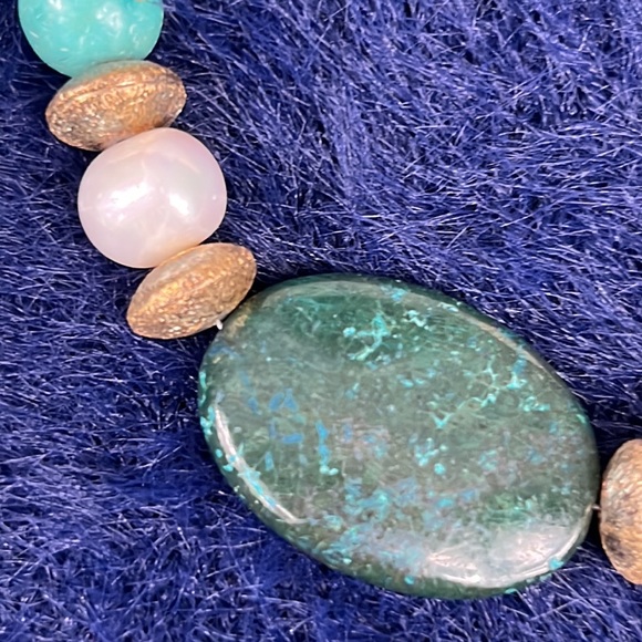 Stunning MIDWEST AMBER Genuine Pearl and Turquoise Necklace NWT - Picture 5 of 8